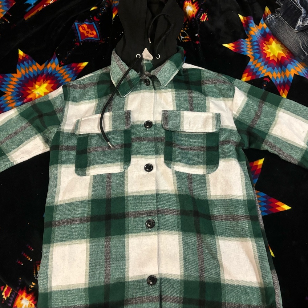 Green Hooded Flannel Jacket